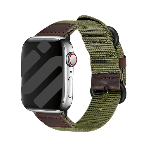 Nylon Canvas Strap, army green, on a watch, 3/4 front view