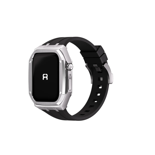 Reqior Apple Watch 45mm Metal Case with Rubber Strap (Silver)