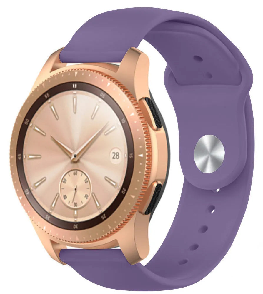 Silicone Sport Strap, lilac, on a watch, 3/4 front view