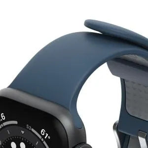 Otterbox Silicone Strap, blue, on a watch, 3/4 front view