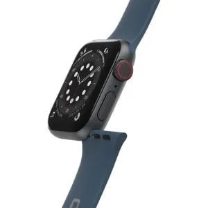 Otterbox Silicone Strap, blue, on a watch, 3/4 front view