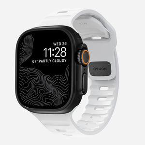 Sport Silicone Strap, white, on a watch, 3/4 front view