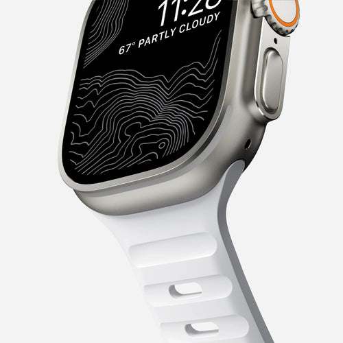 Sport Silicone Strap, white, on a watch, 3/4 front view