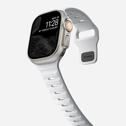 Sport Silicone Strap, white, on a watch, 3/4 front view