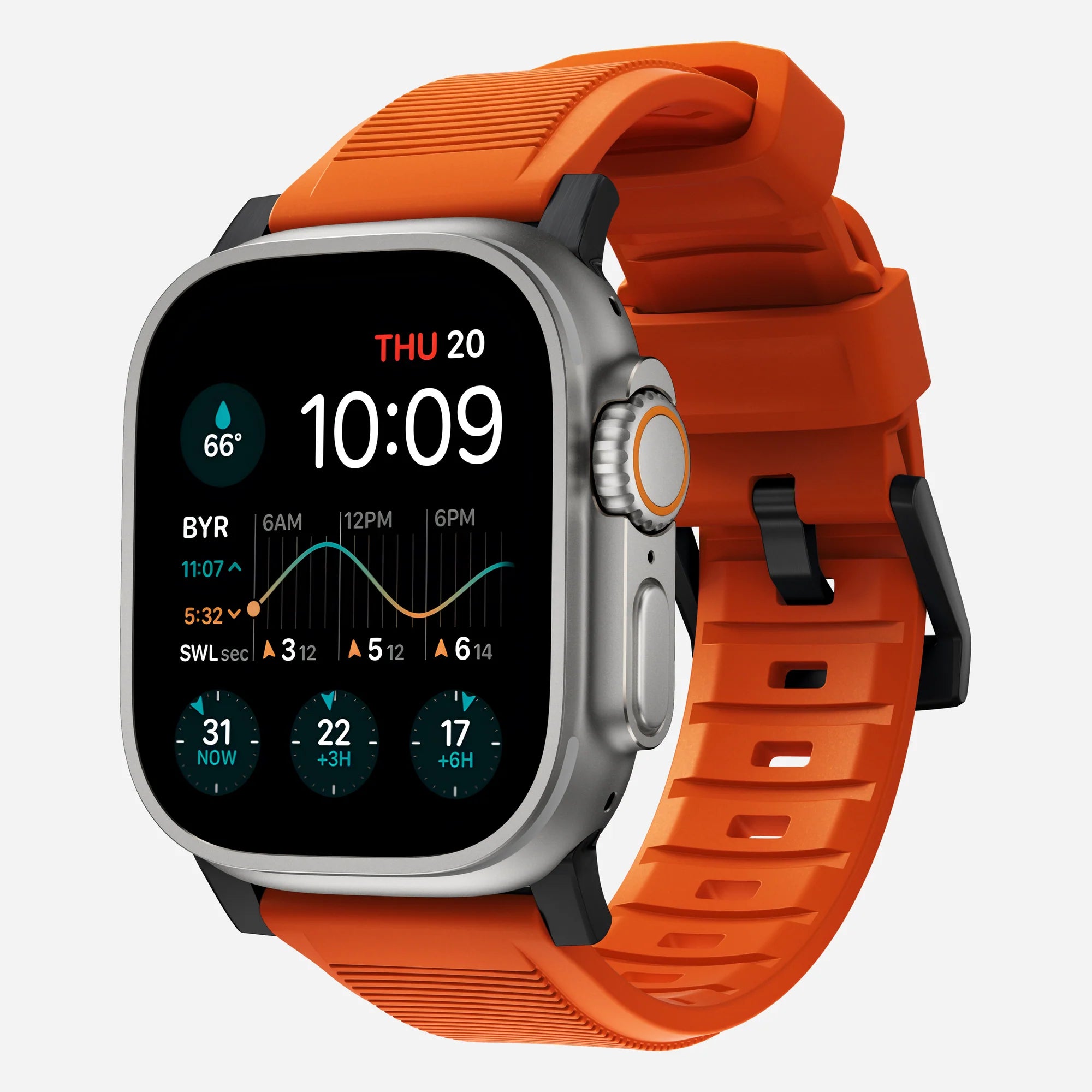 Nomad Rugged Apple Watch siliconen bandje (zwart/ultra orange)