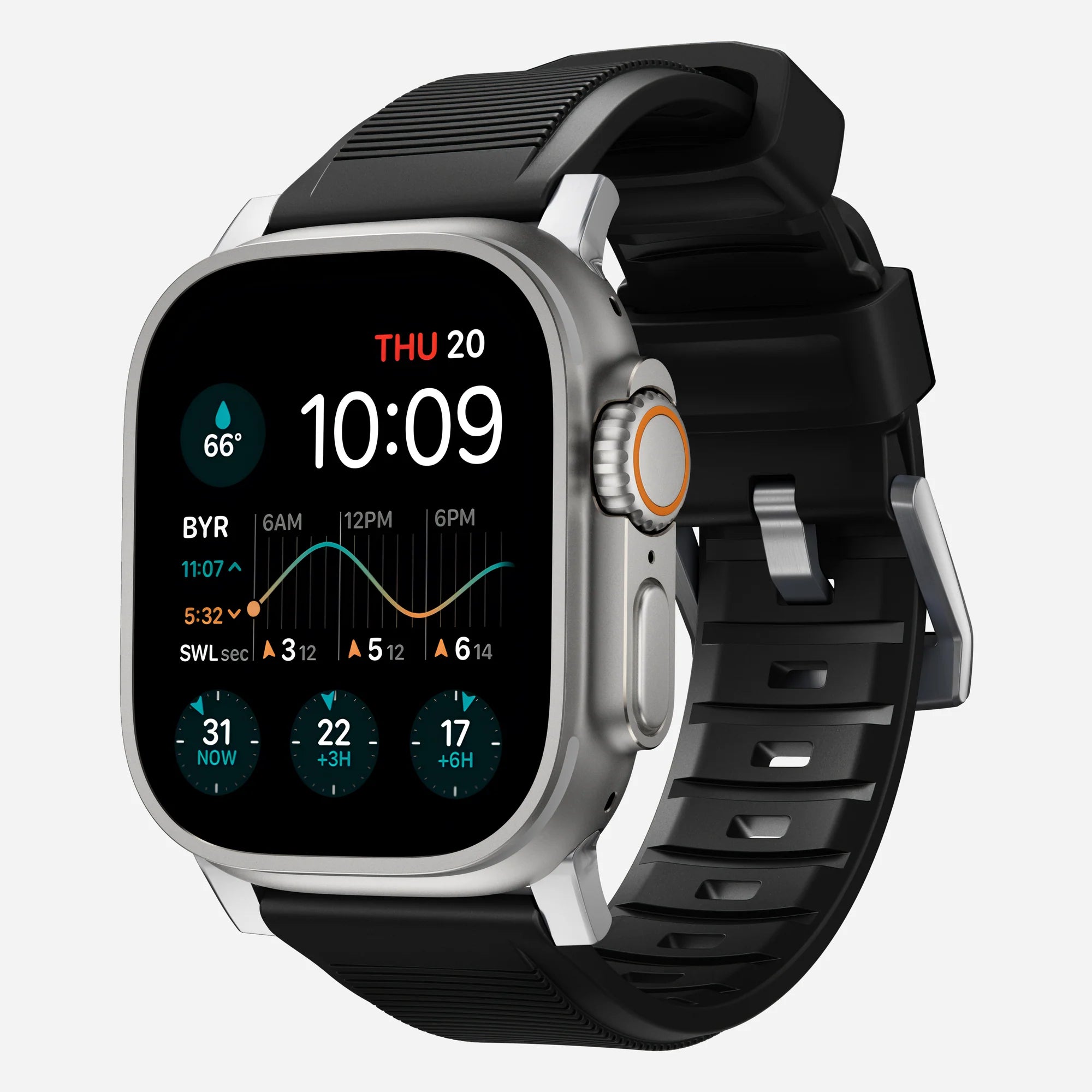 Nomad Rugged Apple Watch siliconen bandje (zwart/zilver)