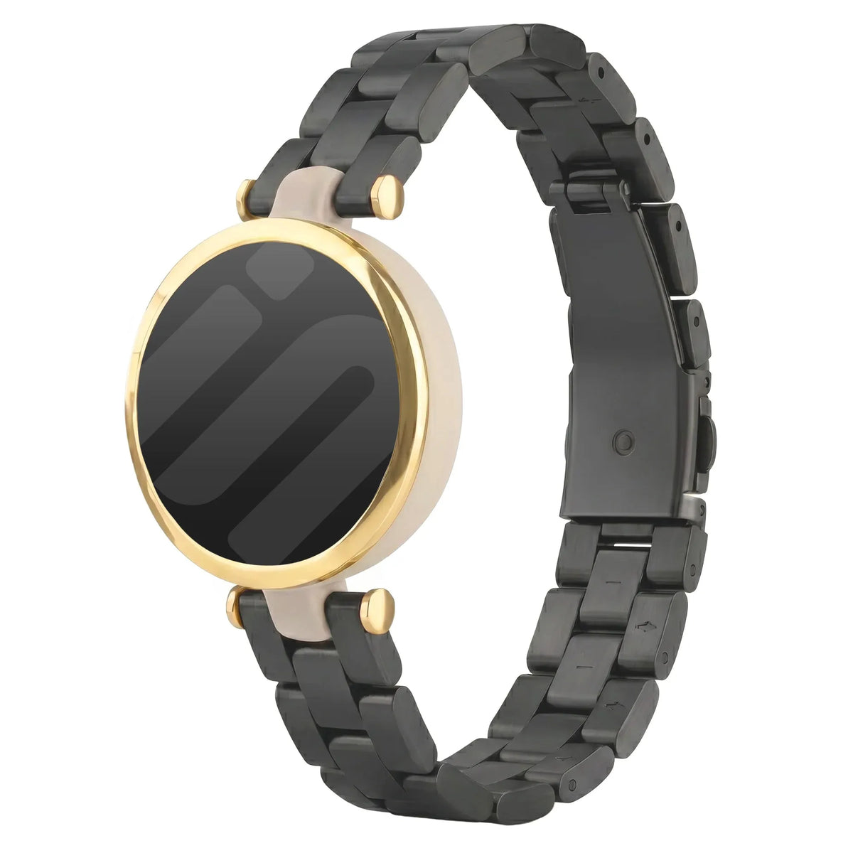 Steel Strap, black, on a watch, 3/4 front view