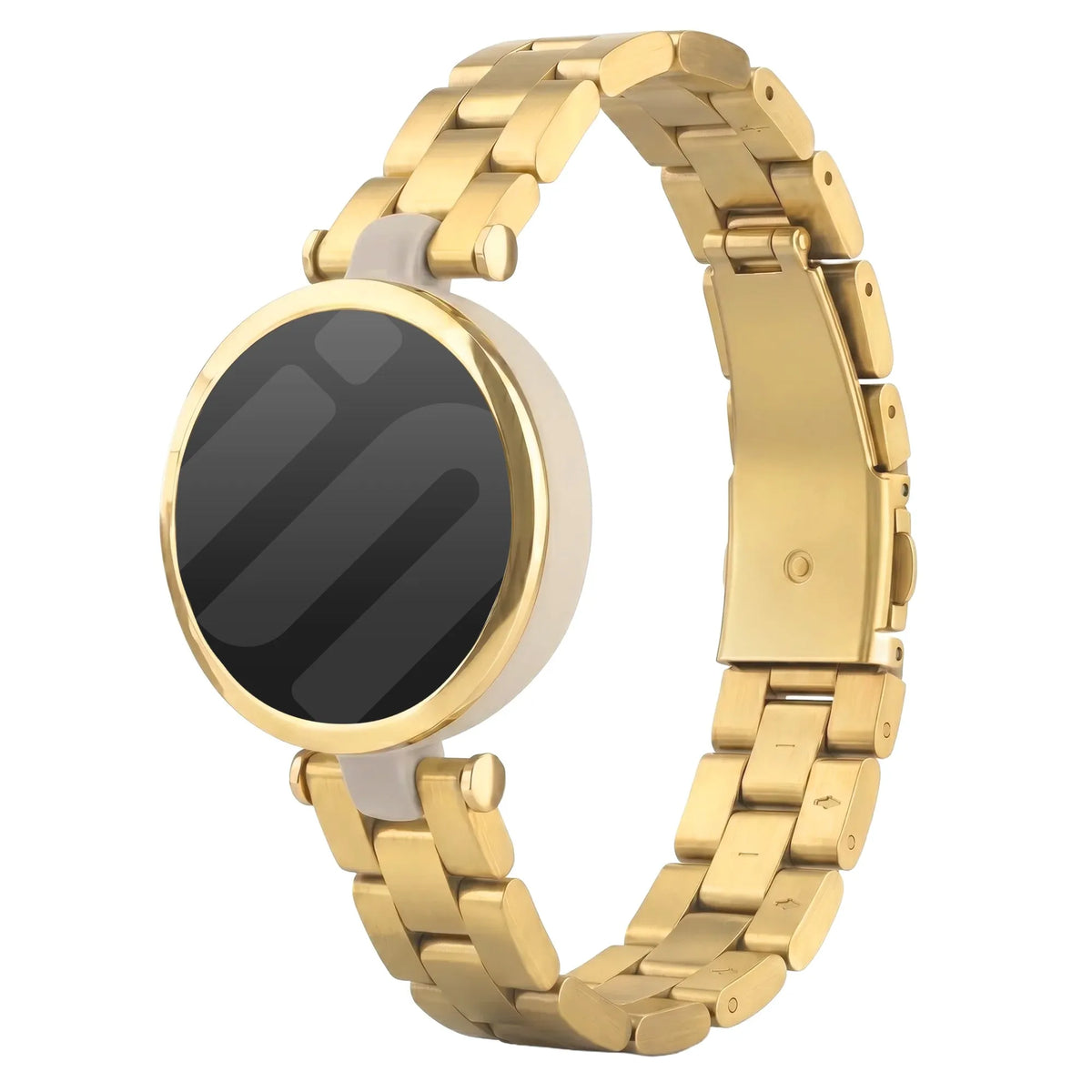 Steel Strap, gold, on a watch, 3/4 front view