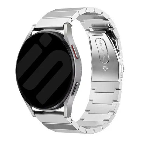 Premium Metal Strap, silver, on a watch, 3/4 front view