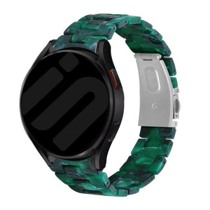 Metal Resin Strap, green, on a watch, 3/4 front view