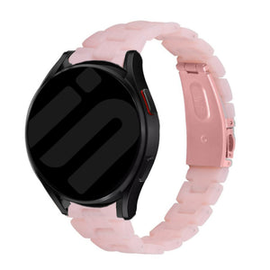 Metal Resin Strap, pink, on a watch, 3/4 front view