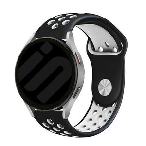Silicone Sport Strap, black/white, on a watch, 3/4 front view