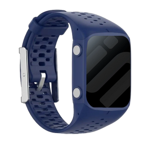 Silicone Strap, dark blue, on a watch, 3/4 front view