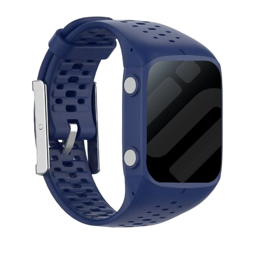 Silicone Strap, dark blue, on a watch, 3/4 front view