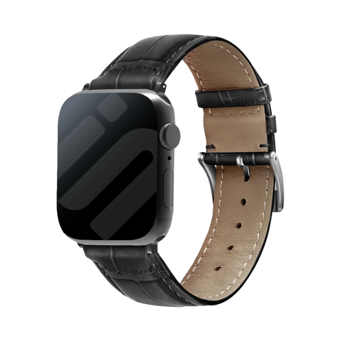 Apple Watch leather crocodile grain band (zwart)