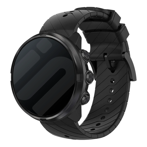 Silicone Strap, black, on a watch, 3/4 front view