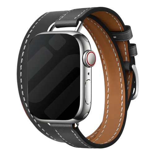 Apple Watch leren double tour band (zwart)