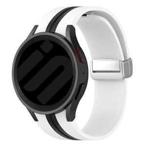 Silicone Magnetic Sport Strap, white/black, on a watch, 3/4 front view