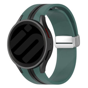 Silicone Magnetic Sport Strap, green/black, on a watch, 3/4 front view