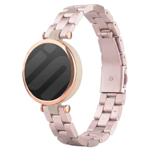 Steel Strap, pink, on a watch, 3/4 front view