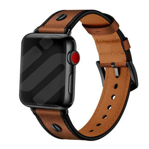 Leather Strap with Screw, beige, on a watch, 3/4 front view