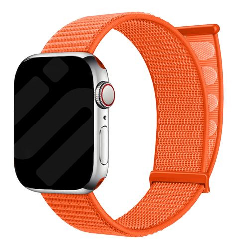Nylon Loop Strap, orange, on a watch, 3/4 front view