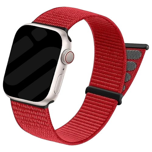 Nylon Loop Strap, red, on a watch, 3/4 front view