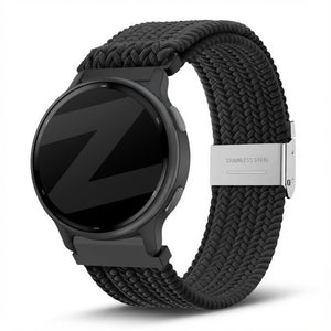 Woven Nylon Strap, black, on a watch, 3/4 front view