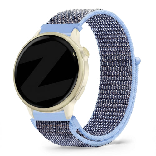 Nylon Loop Strap, azure blue, on a watch, 3/4 front view