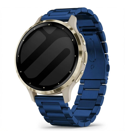 Steel Strap, blue, on a watch, 3/4 front view