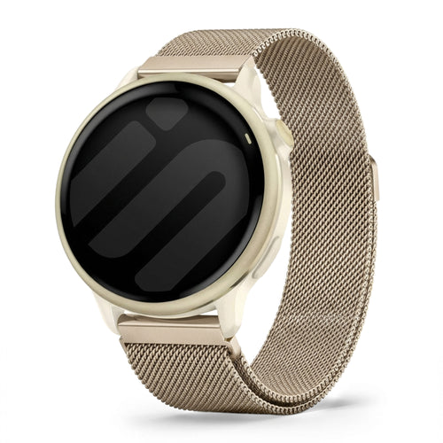 Milanese Strap, champagne, on a watch, 3/4 front view