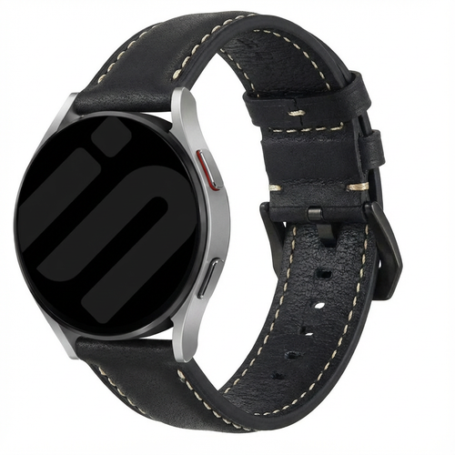 Glossy Leather Strap, black, on a watch, 3/4 front view