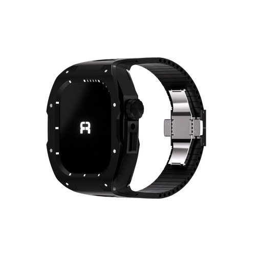 Reqior Apple Watch 45mm case met rubberen band (Zwart)