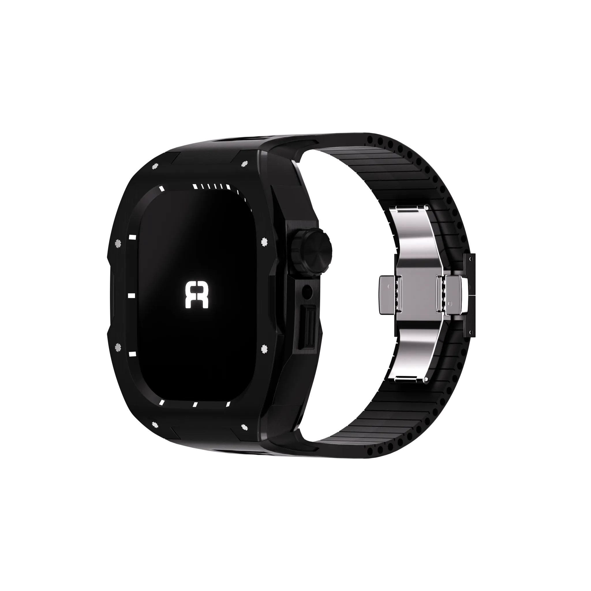 Reqior Apple Watch 45mm case met rubberen band (Zwart)