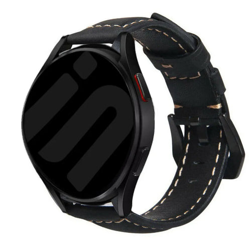 Leather Strap, black, on a watch, 3/4 front view