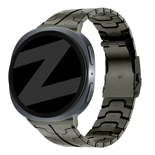 Steel Iron Strap, graphite, on a watch, 3/4 front view