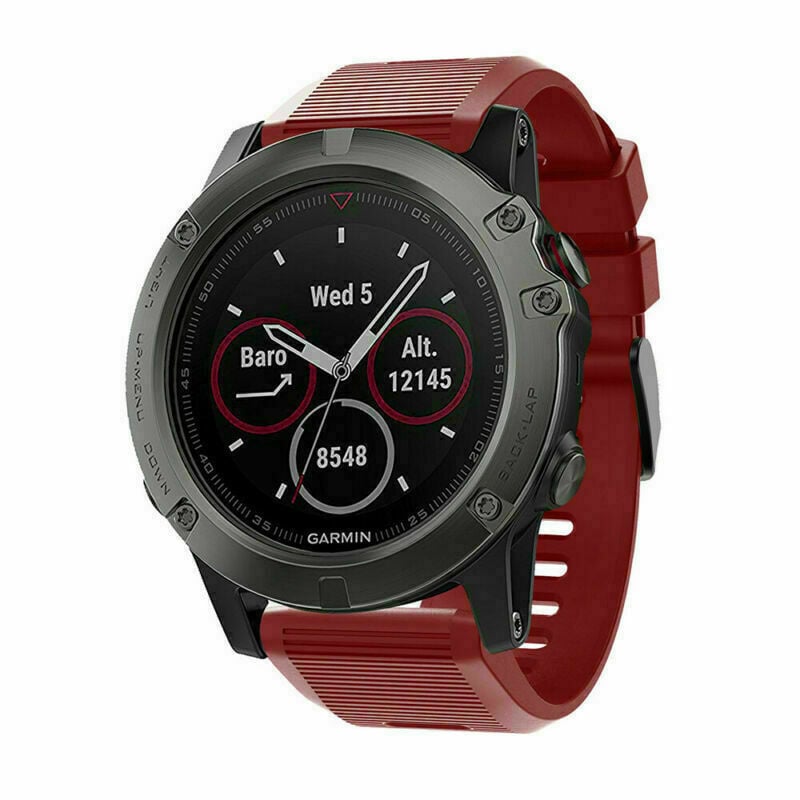 Silicone Strap, red, on a watch, 3/4 front view