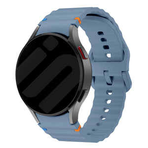 Wave Silicone Strap, grey-blue, on a watch, 3/4 front view