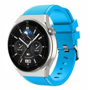 Twill Silicone Strap, light blue, on a watch, 3/4 front view