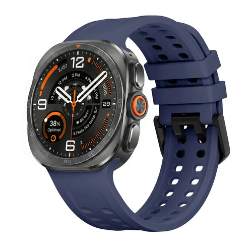 Silicone Strap, dark blue, on a watch, 3/4 front view