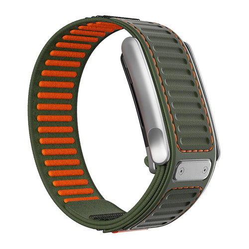 Nylon Hybrid Strap, green, on a watch, 3/4 front view