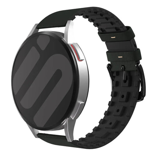 Leather Hybrid Strap, green, on a watch, 3/4 front view