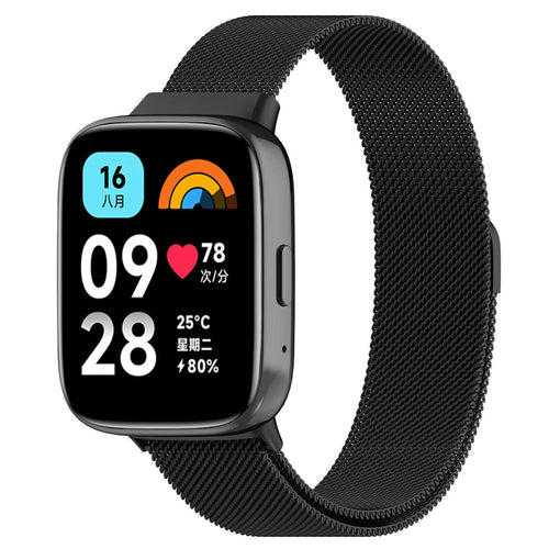 Milanese Strap, black, on a watch, 3/4 front view