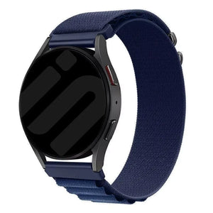 Alpine Nylon Strap, blue, on a watch, 3/4 front view