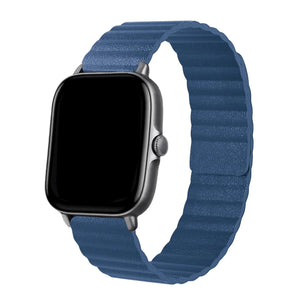 Leather Loop Strap, dark blue, on a watch, 3/4 front view