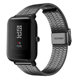 Fine Steel Strap, black, on a watch, 3/4 front view