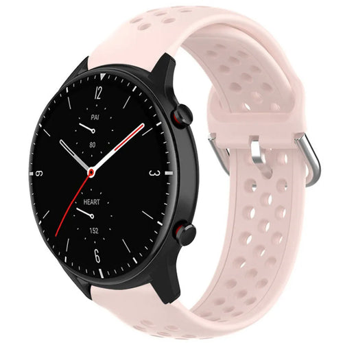 Breathable Silicone Strap, pink, on a watch, 3/4 front view