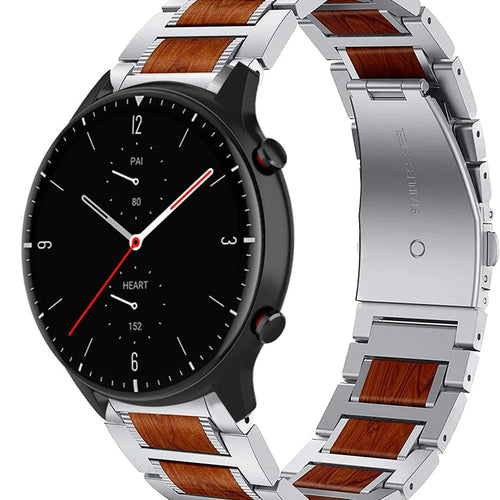 Wood Steel Strap, silver, on a watch, 3/4 front view
