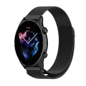 Milanese Strap, black, on a watch, 3/4 front view