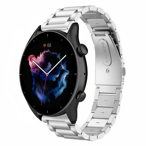Steel Strap, silver, on a watch, 3/4 front view